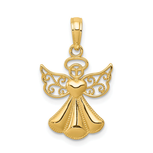 10K Yellow Gold 10K Polished Textured Guardian Angel W/Heart Pendant