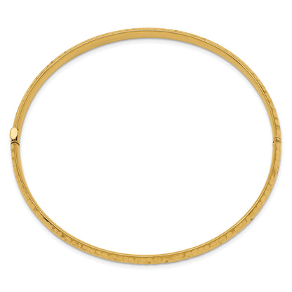 10K Yellow Gold 3/16 Fancy Hammered Hinged Bangle Bracelet