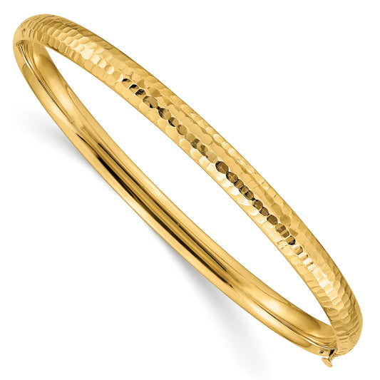 10K Yellow Gold 3/16 Fancy Hammered Hinged Bangle Bracelet