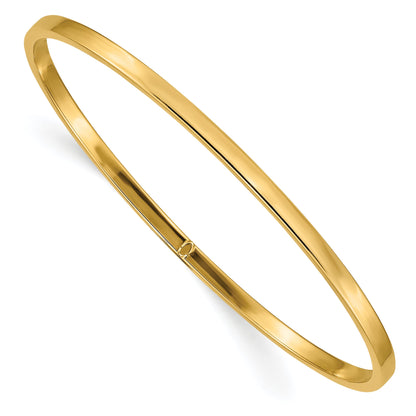 10K Yellow Gold 3mm Polished Square Tube Slip-On Bangle