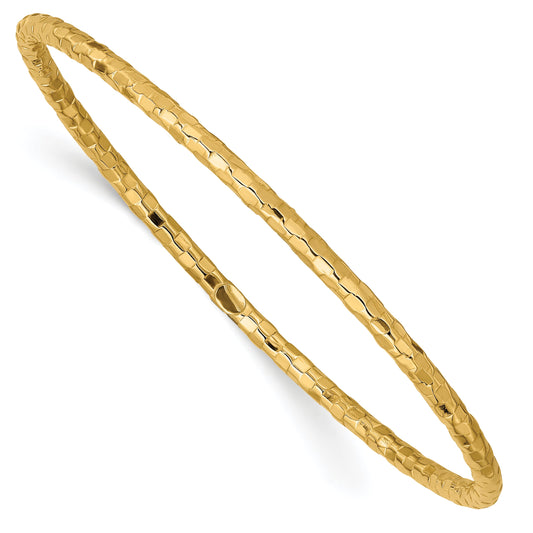 10K Yellow Gold Polished Textured Slip-On Bangle Bracelet