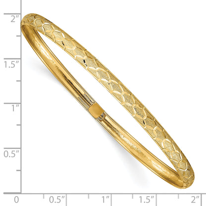 10K Yellow Gold Hexagonal Design Diamond-Cut Flexible Bangle