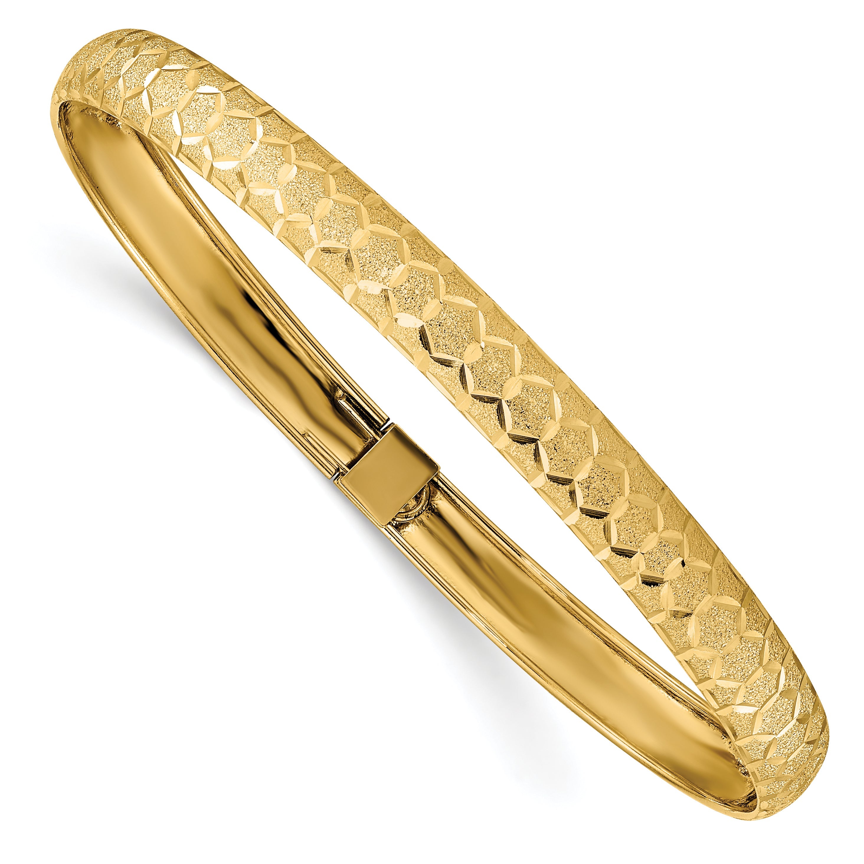 10K Yellow Gold Hexagonal Design Diamond-Cut Flexible Bangle