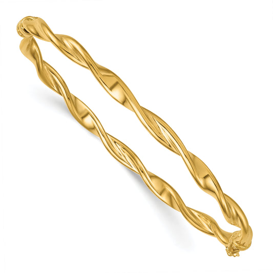 10K Yellow Gold 10K Polished And Twisted 4.00mm Hinged Bangle