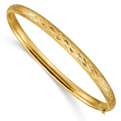 10K Yellow Gold 3/16 Diamond-Cut Fancy Hinged Bangle Bracelet