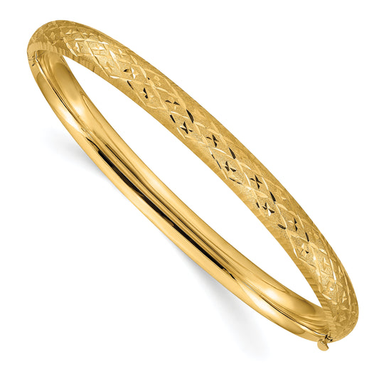 10K Yellow Gold 4/16 Diamond-Cut Fancy Hinged Bangle Bracelet