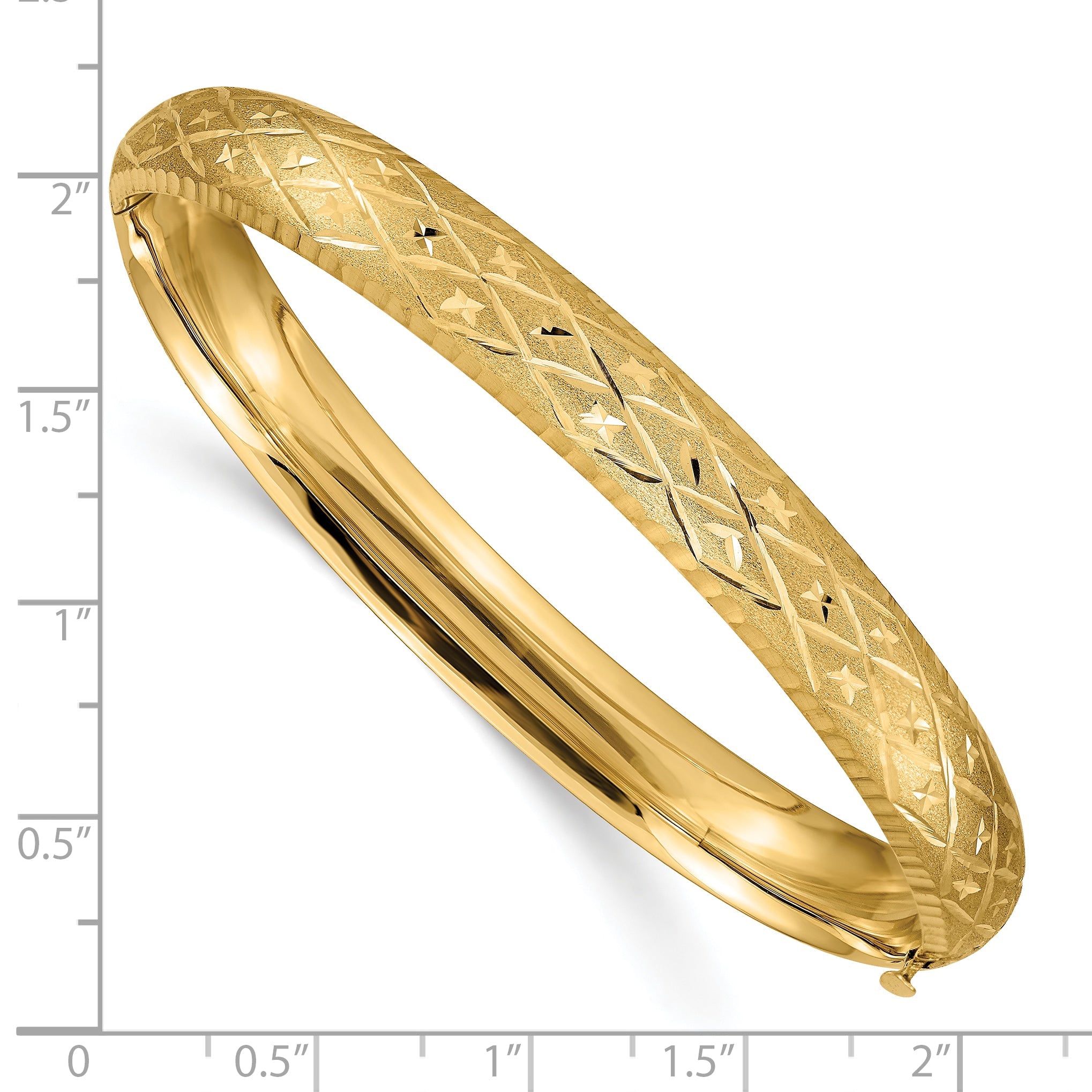 10K Yellow Gold 5/16 Diamond-Cut Fancy Hinged Bangle Bracelet