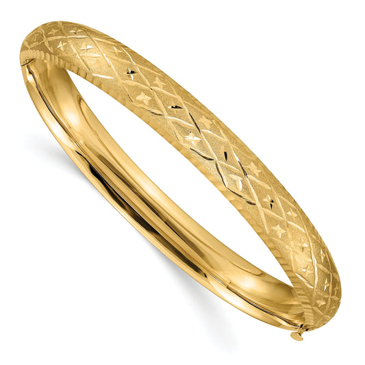 10K Yellow Gold 5/16 Diamond-Cut Fancy Hinged Bangle Bracelet