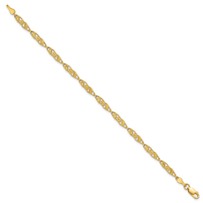 10K Yellow Gold Solid Polished Open Back Flower & Leaf Bracelet