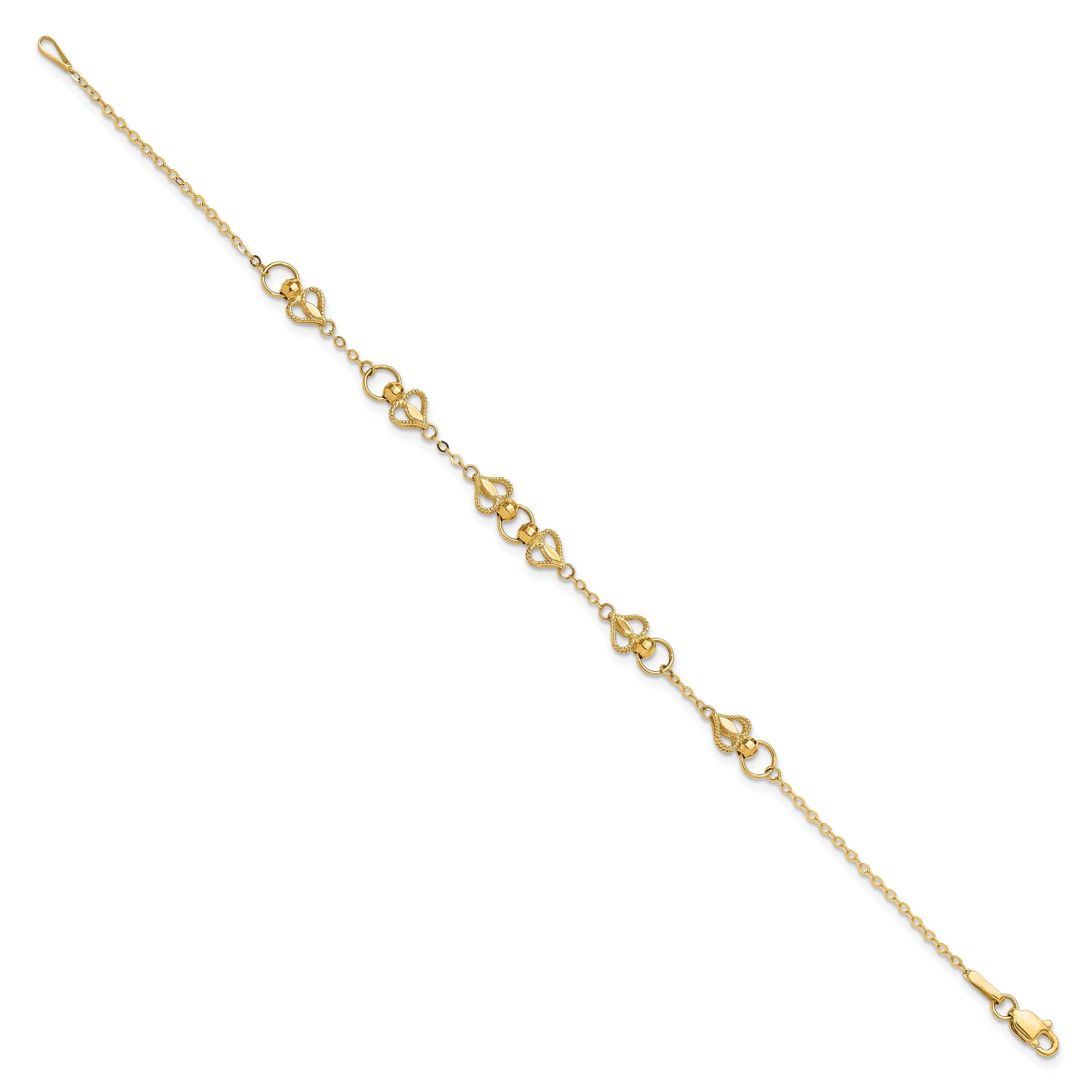 10K Yellow Gold Polished Heart 7.5In Bracelet