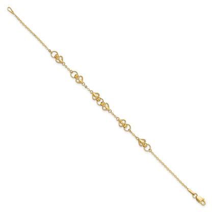 10K Yellow Gold Polished Heart 7.5In Bracelet