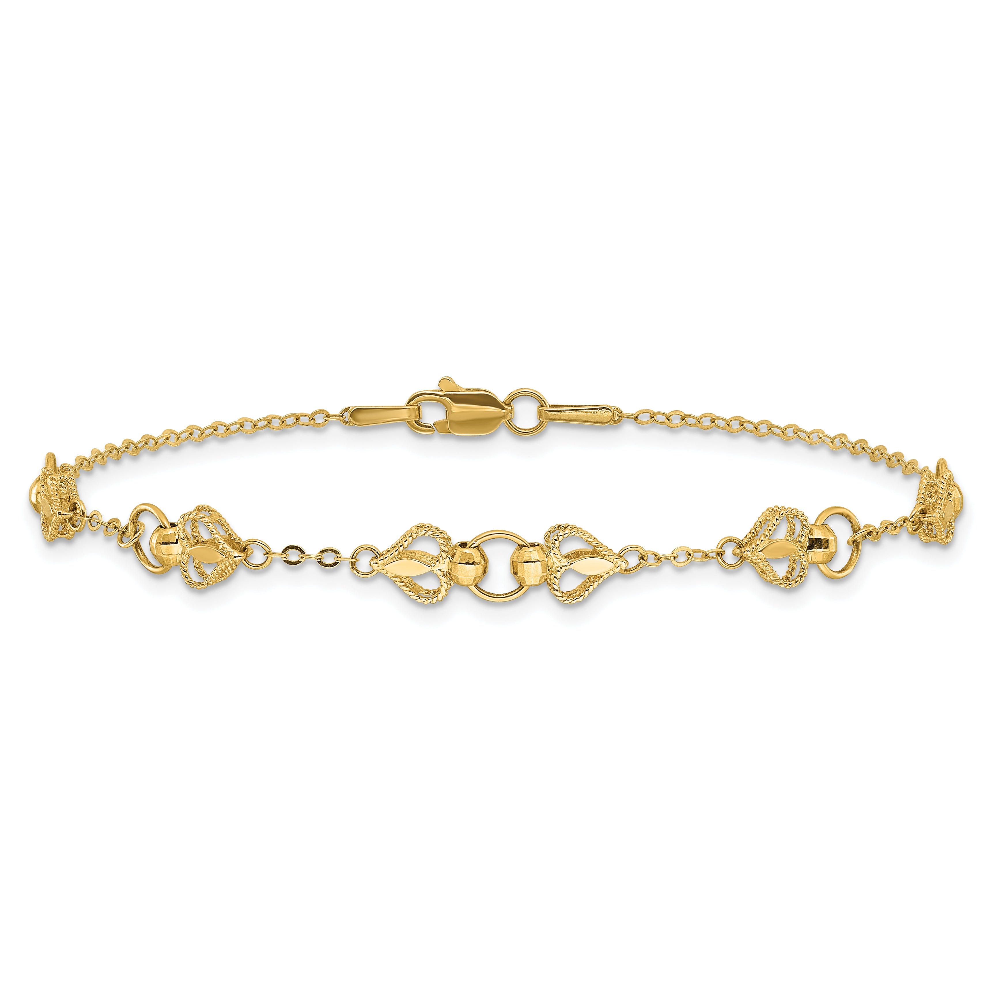 10K Yellow Gold Polished Heart 7.5In Bracelet
