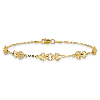 10K Yellow Gold Polished Heart 7.5In Bracelet