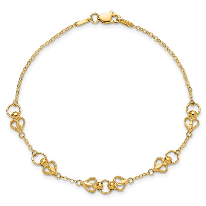 10K Yellow Gold Polished Heart 7.5In Bracelet