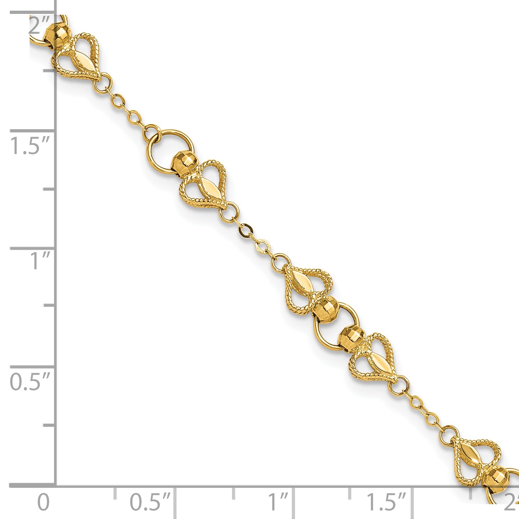 10K Yellow Gold Polished Heart 7.5In Bracelet