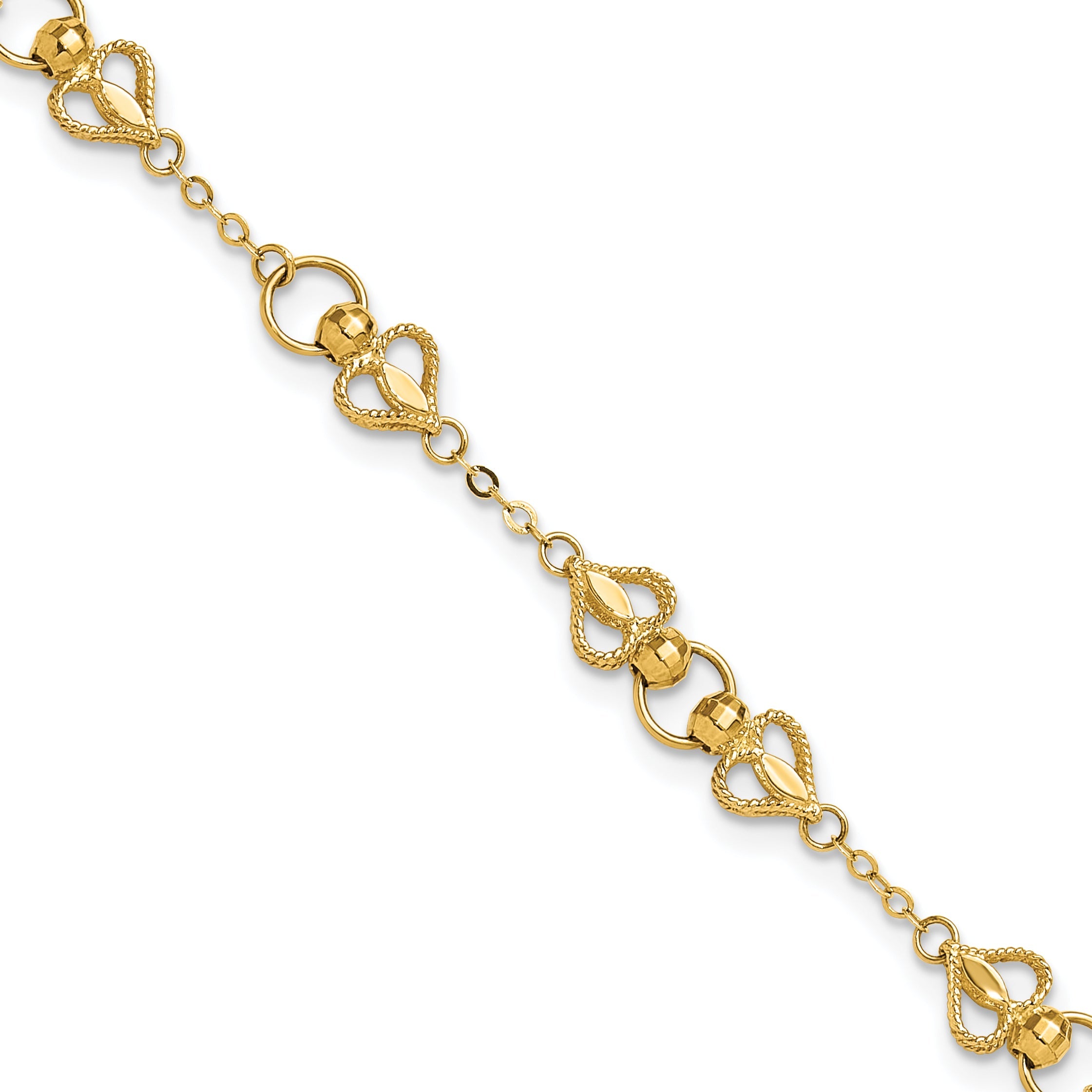 10K Yellow Gold Polished Heart 7.5In Bracelet