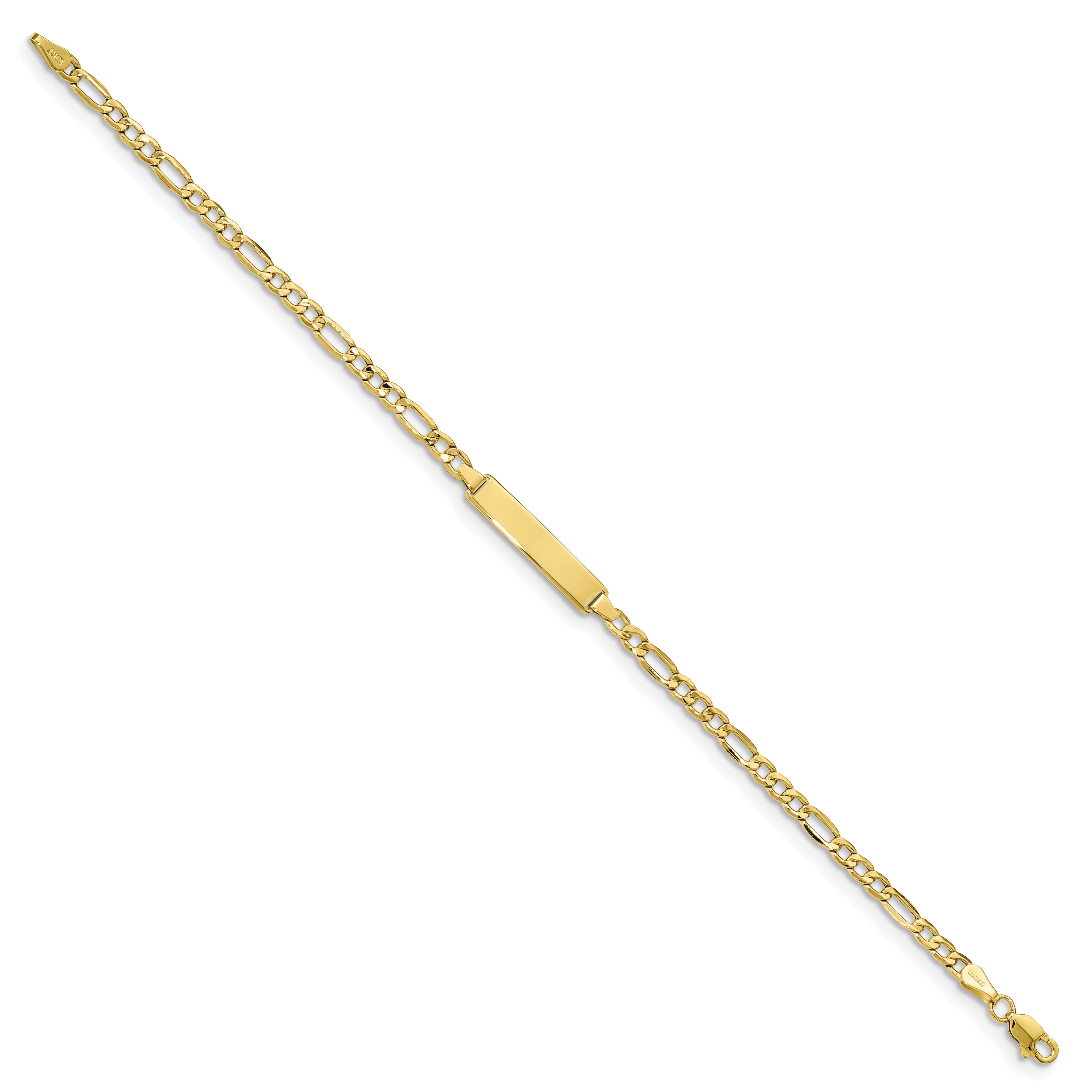10K Yellow Gold Semi-Solid Figaro Link Id Bracelet