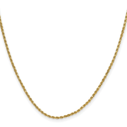 16 Inch 10K Yellow Gold 2mm Semi-Solid D/C Rope Chain Necklace
