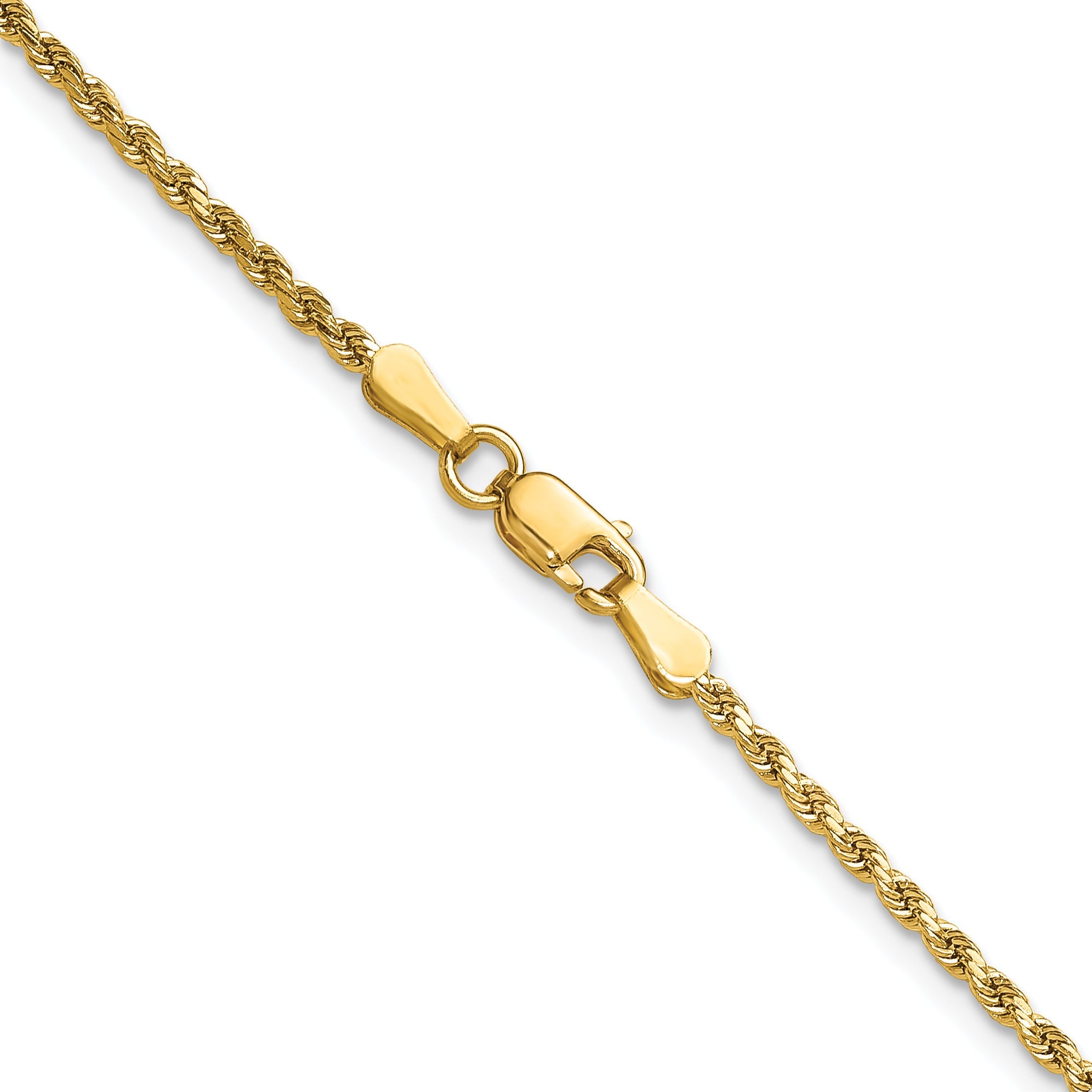 16 Inch 10K Yellow Gold 2mm Semi-Solid D/C Rope Chain Necklace