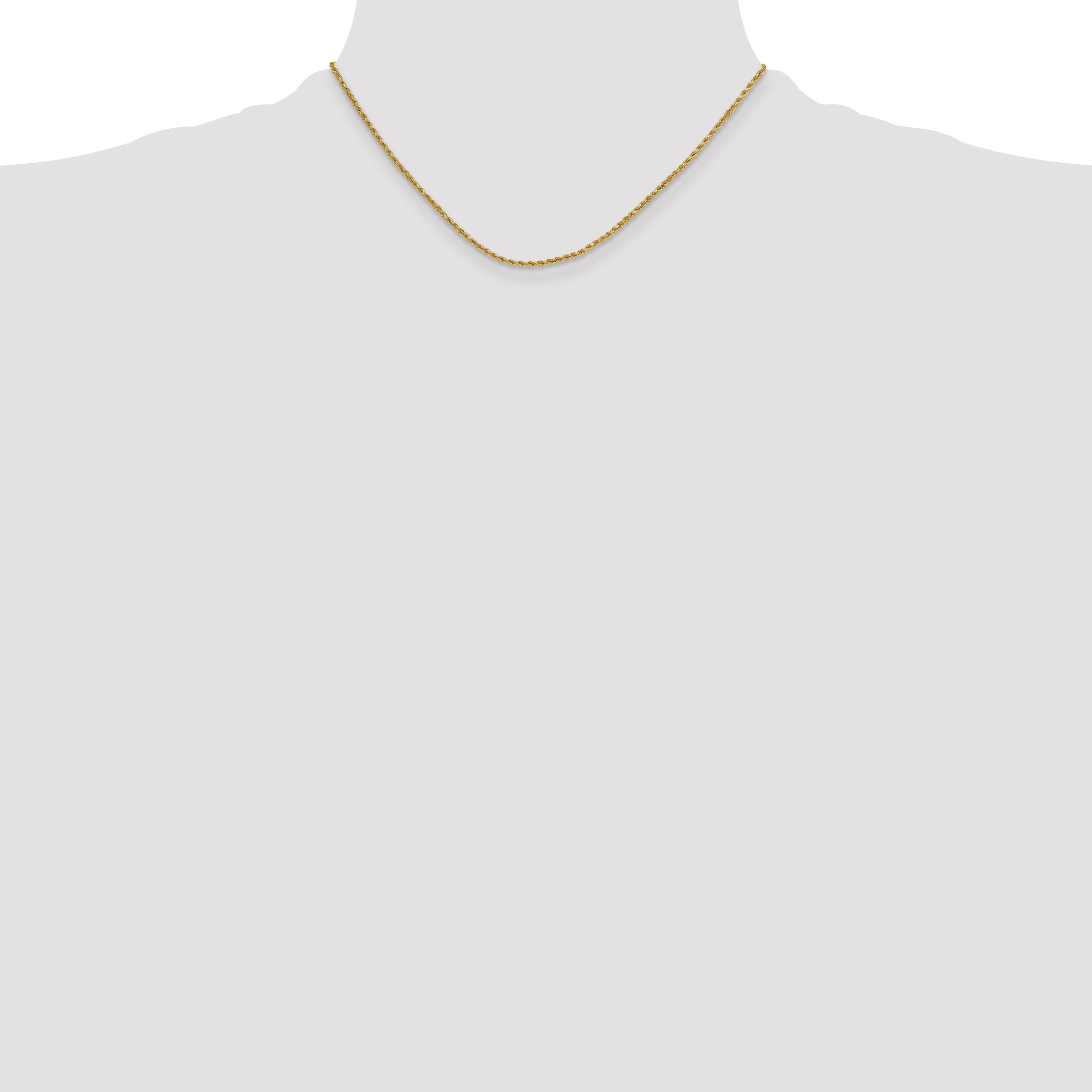 16 Inch 10K Yellow Gold 2mm Semi-Solid D/C Rope Chain Necklace