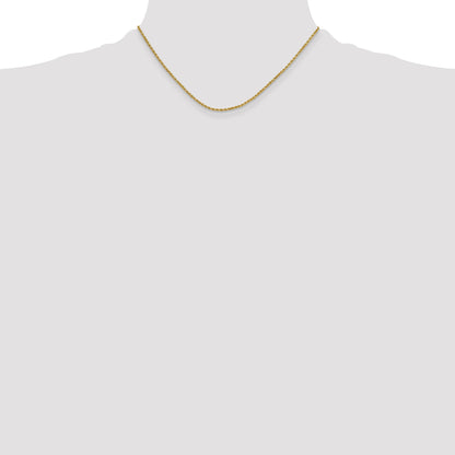 16 Inch 10K Yellow Gold 2mm Semi-Solid D/C Rope Chain Necklace