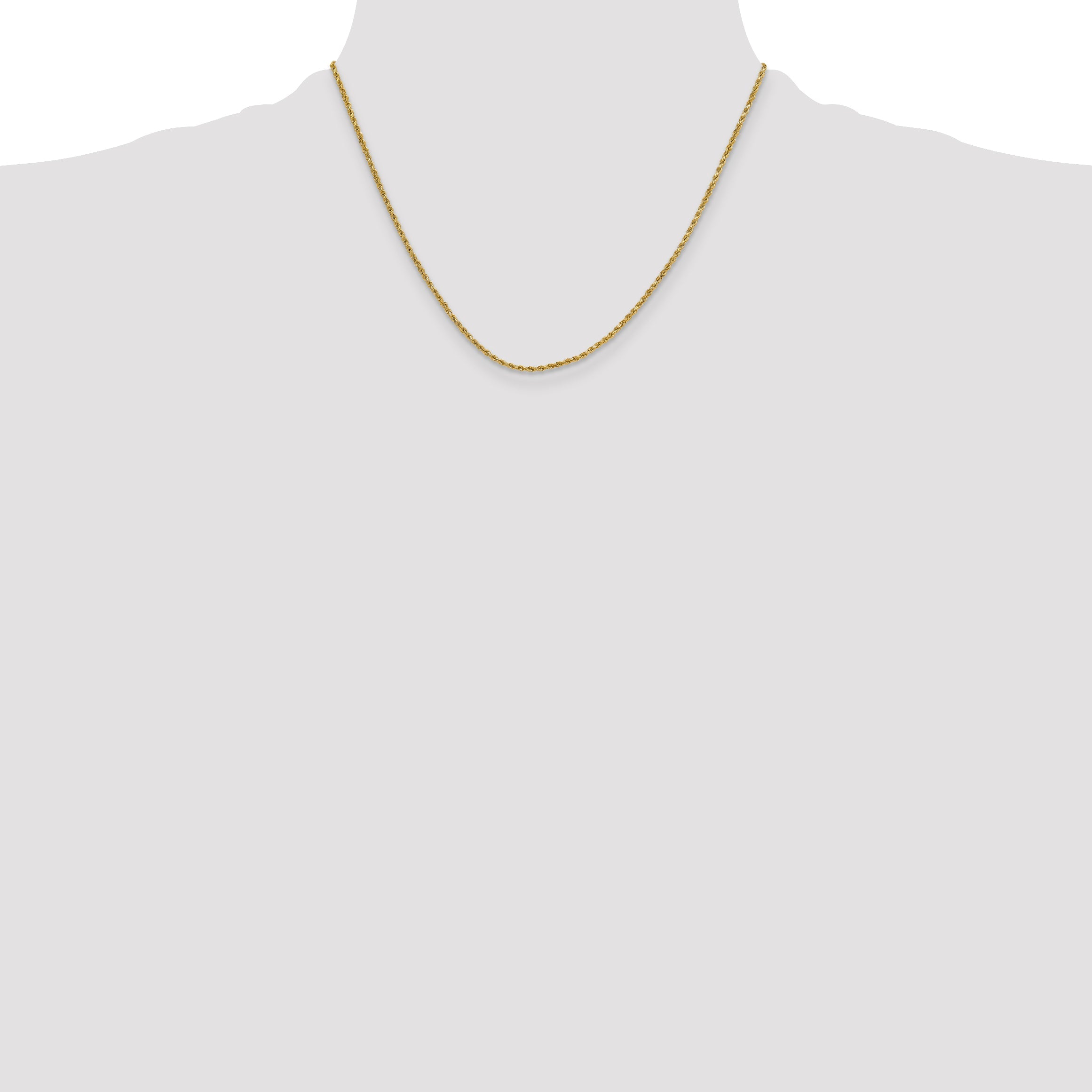 18 Inch 10K Yellow Gold 2mm Semi-Solid D/C Rope Chain Necklace