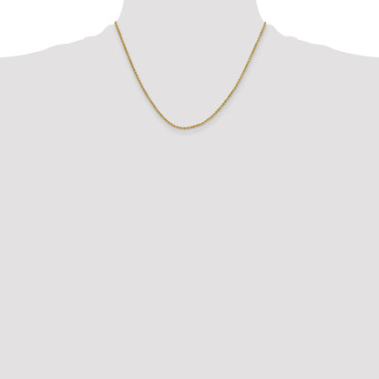 18 Inch 10K Yellow Gold 2mm Semi-Solid D/C Rope Chain Necklace