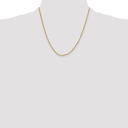2 Inch 10K Yellow Gold 2mm Semi-Solid D/C Rope Chain Necklace