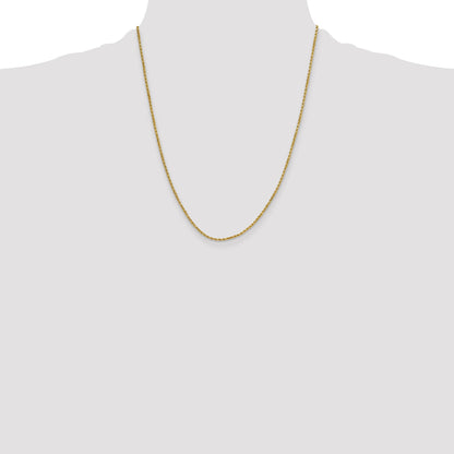 22 Inch 10K Yellow Gold 2mm Semi-Solid D/C Rope Chain Necklace