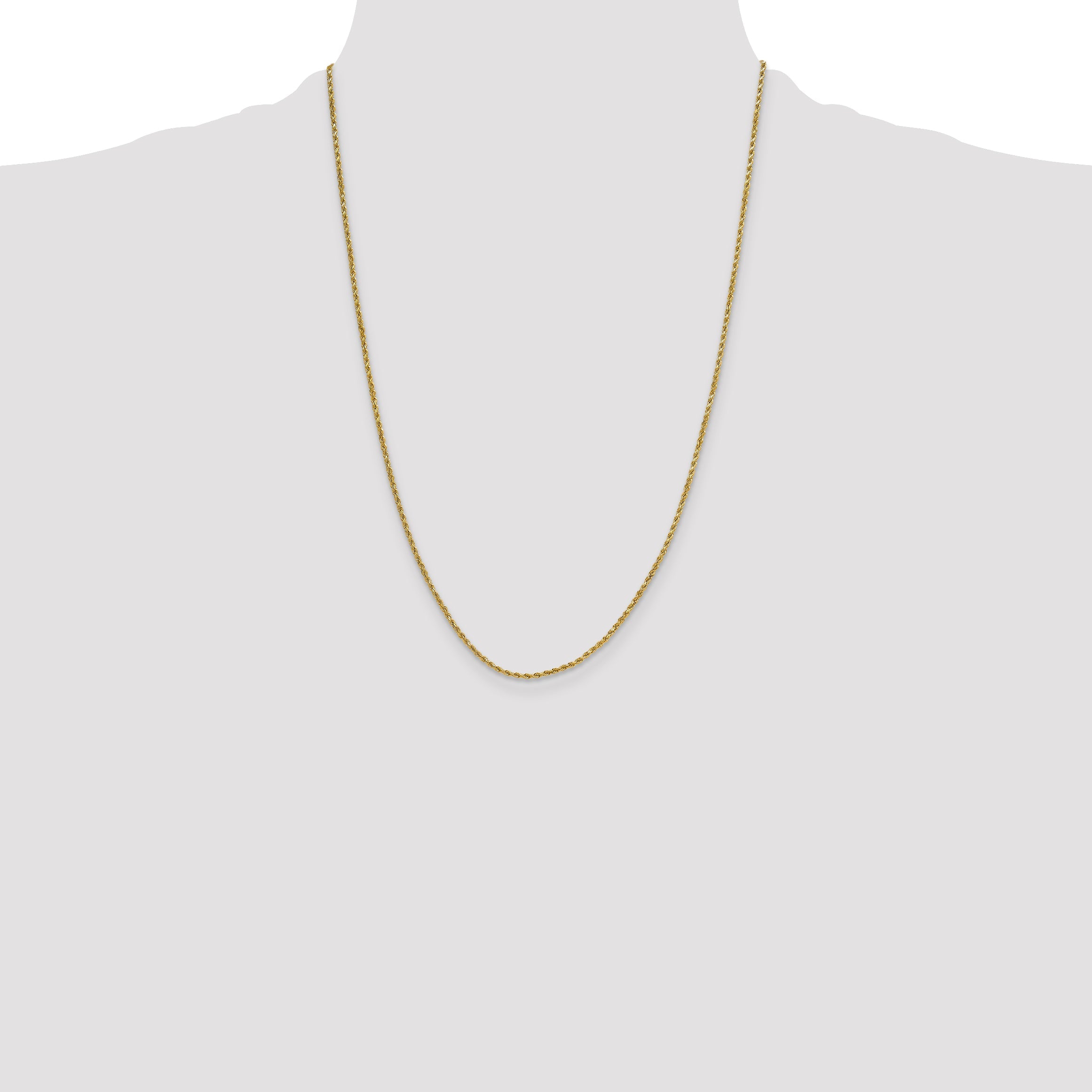 24 Inch 10K Yellow Gold 2mm Semi-Solid D/C Rope Chain Necklace