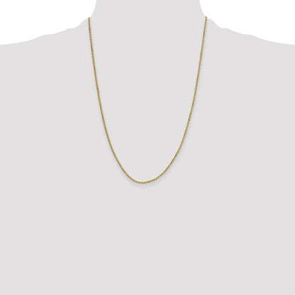 24 Inch 10K Yellow Gold 2mm Semi-Solid D/C Rope Chain Necklace