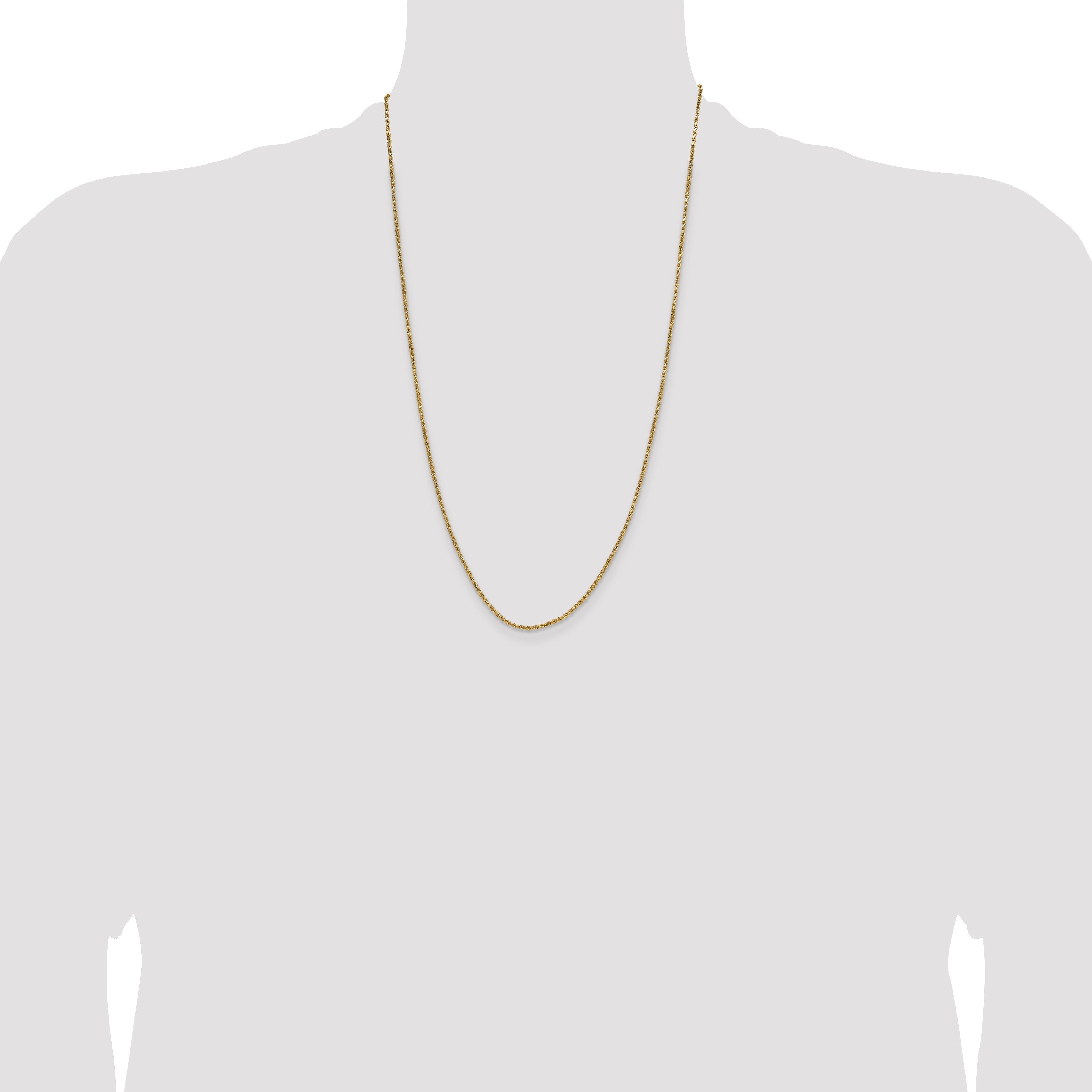 26 Inch 10K Yellow Gold 2mm Semi-Solid D/C Rope Chain Necklace