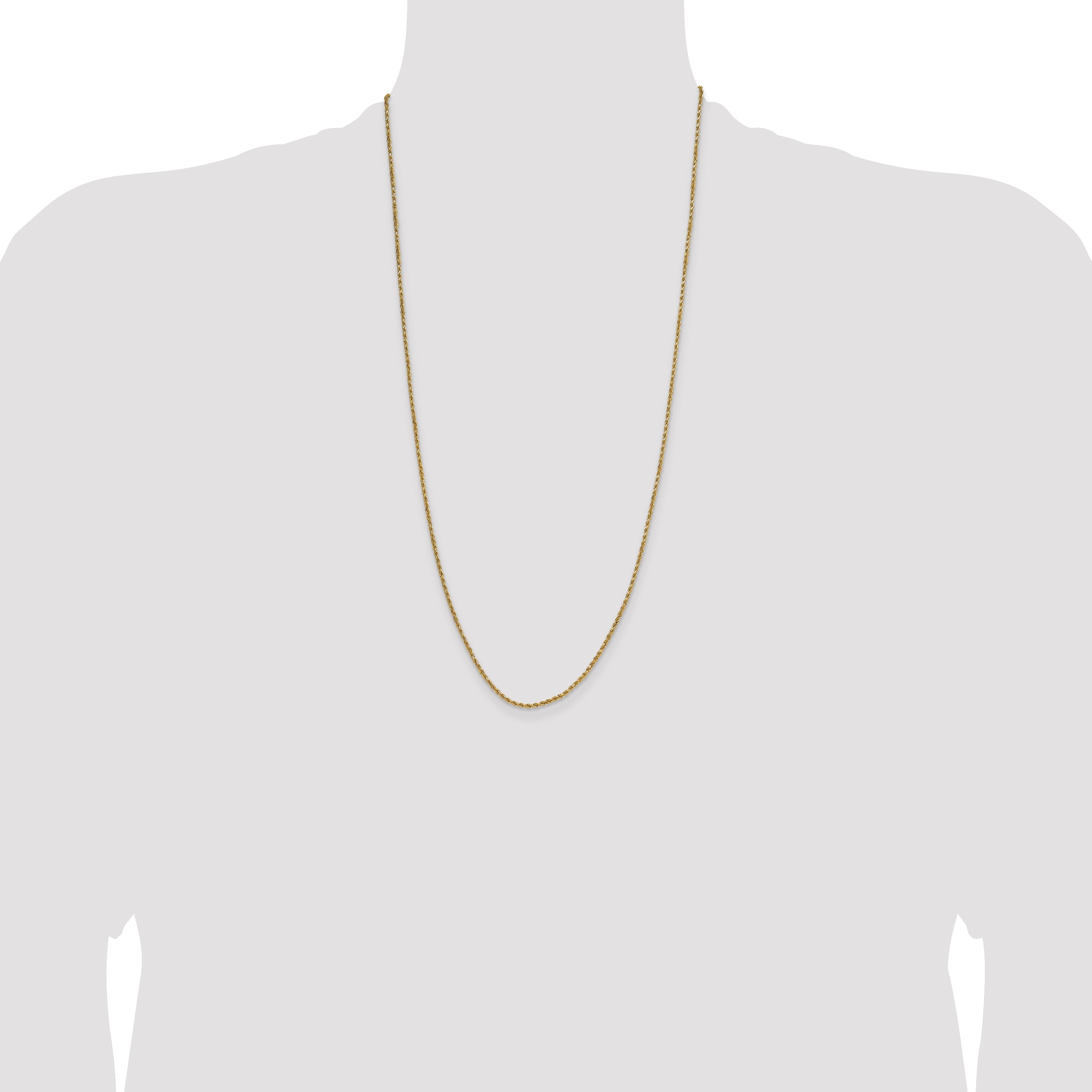 28 Inch 10K Yellow Gold 2mm Semi-Solid D/C Rope Chain Necklace