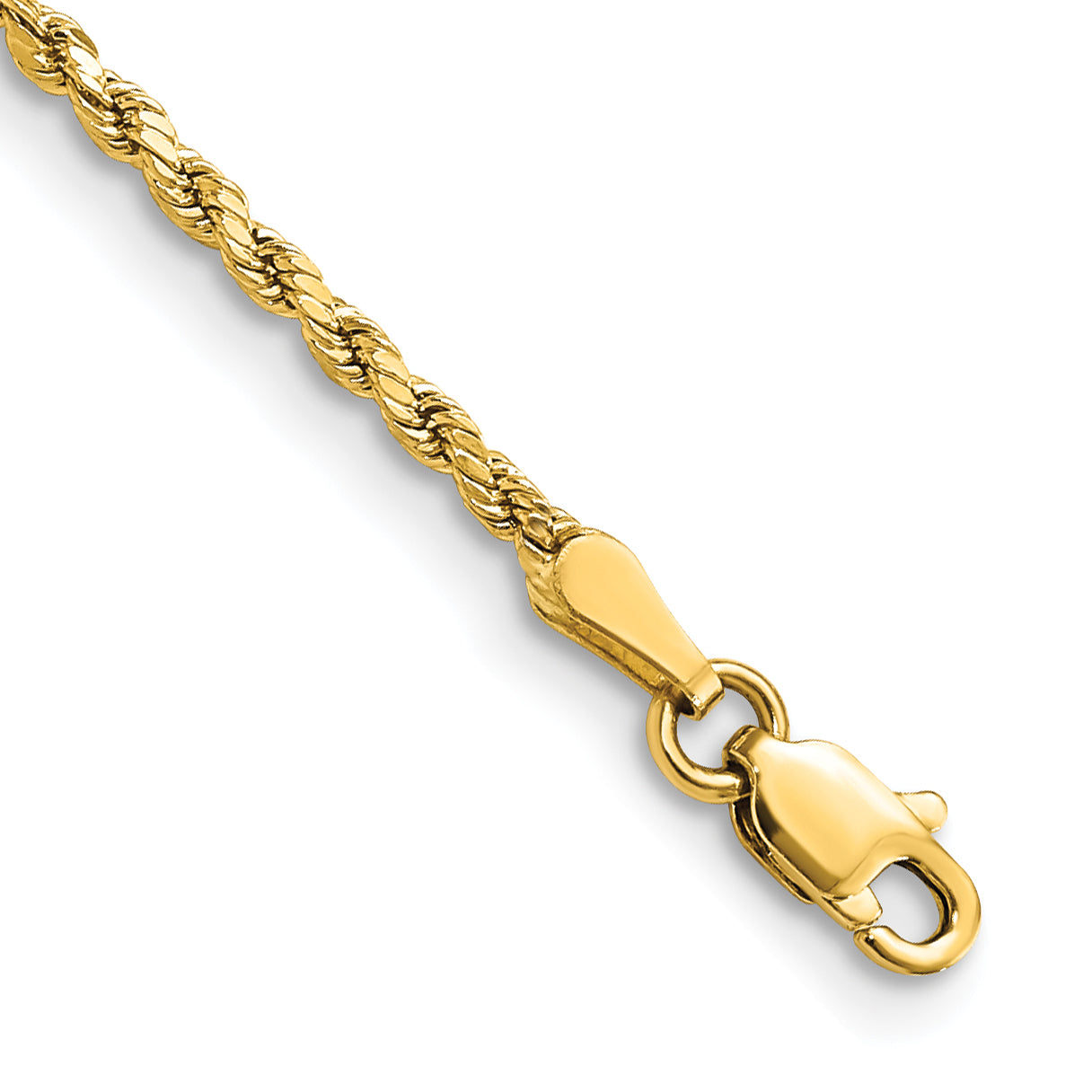 8 Inch 10K Yellow Gold 2mm Semi-Solid D/C Rope Chain Bracelet