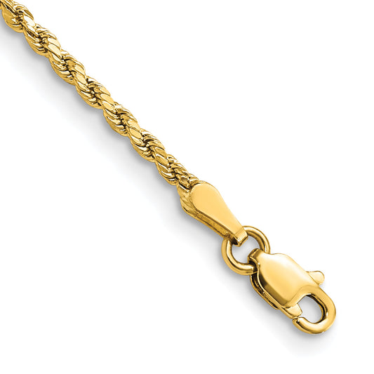 8 Inch 10K Yellow Gold 2mm Semi-Solid D/C Rope Chain Bracelet