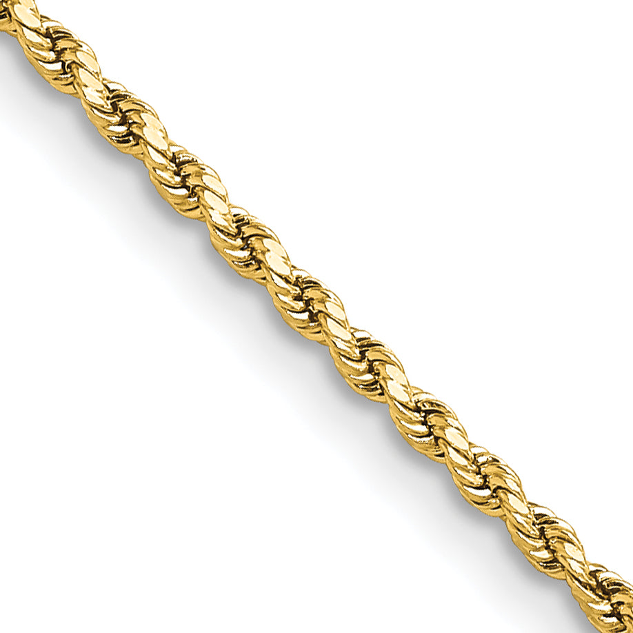 24 Inch 10K Yellow Gold 2mm Semi-Solid D/C Rope Chain Necklace