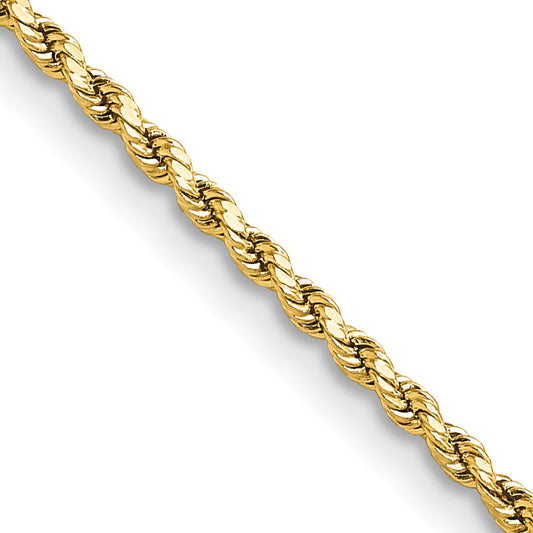 22 Inch 10K Yellow Gold 2mm Semi-Solid D/C Rope Chain Necklace