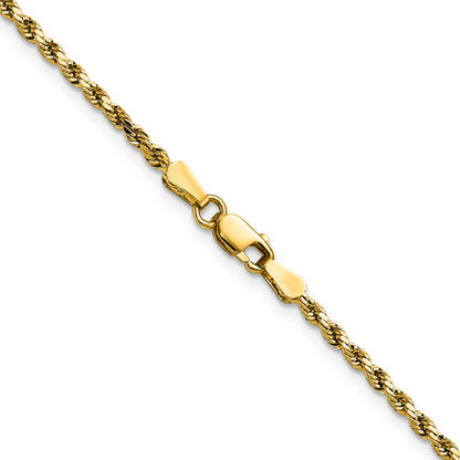 26 Inch 10K Yellow Gold 2.25mm Semi-Solid D/C Rope Chain Necklace