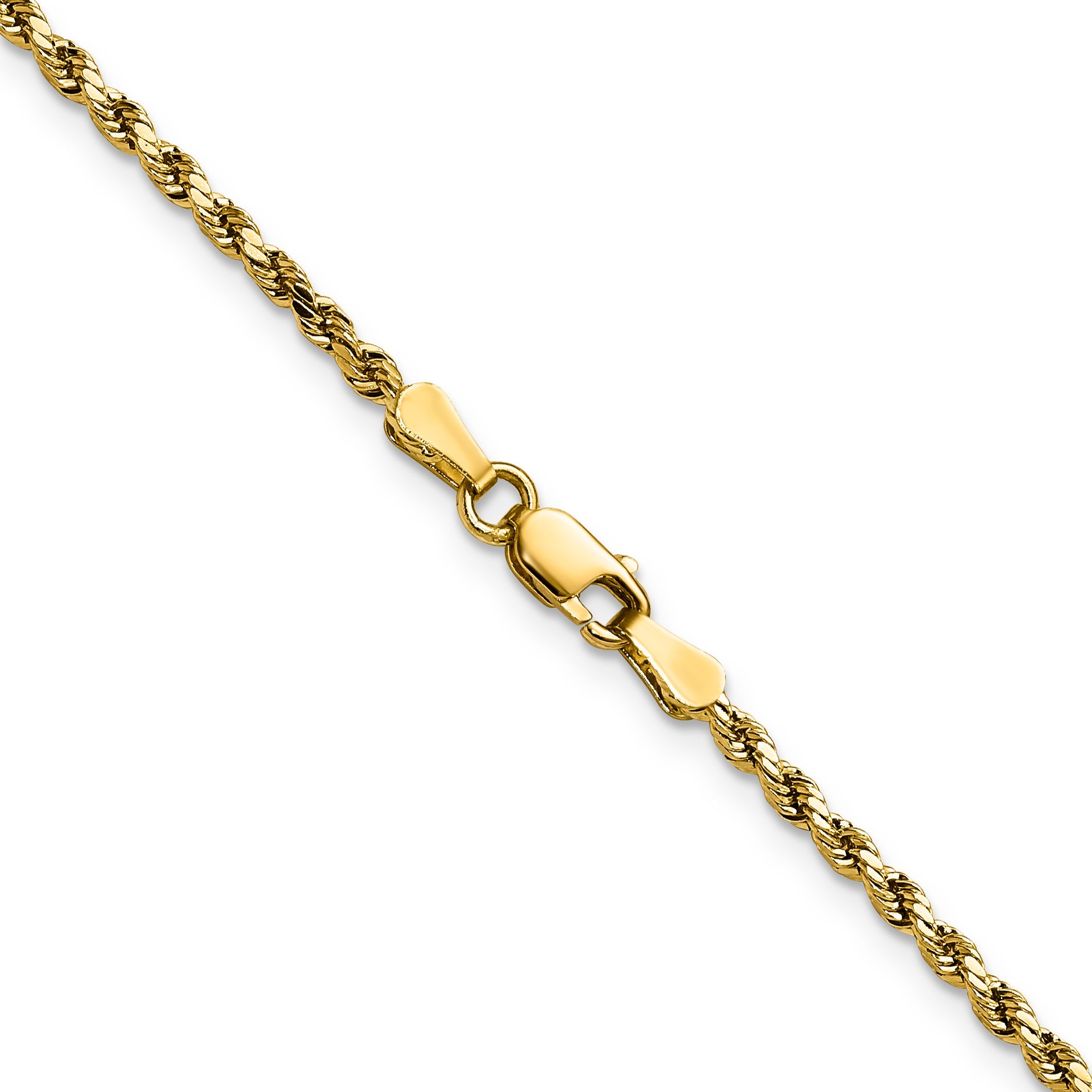 18 Inch 10K Yellow Gold 2.25mm Semi-Solid D/C Rope Chain Necklace