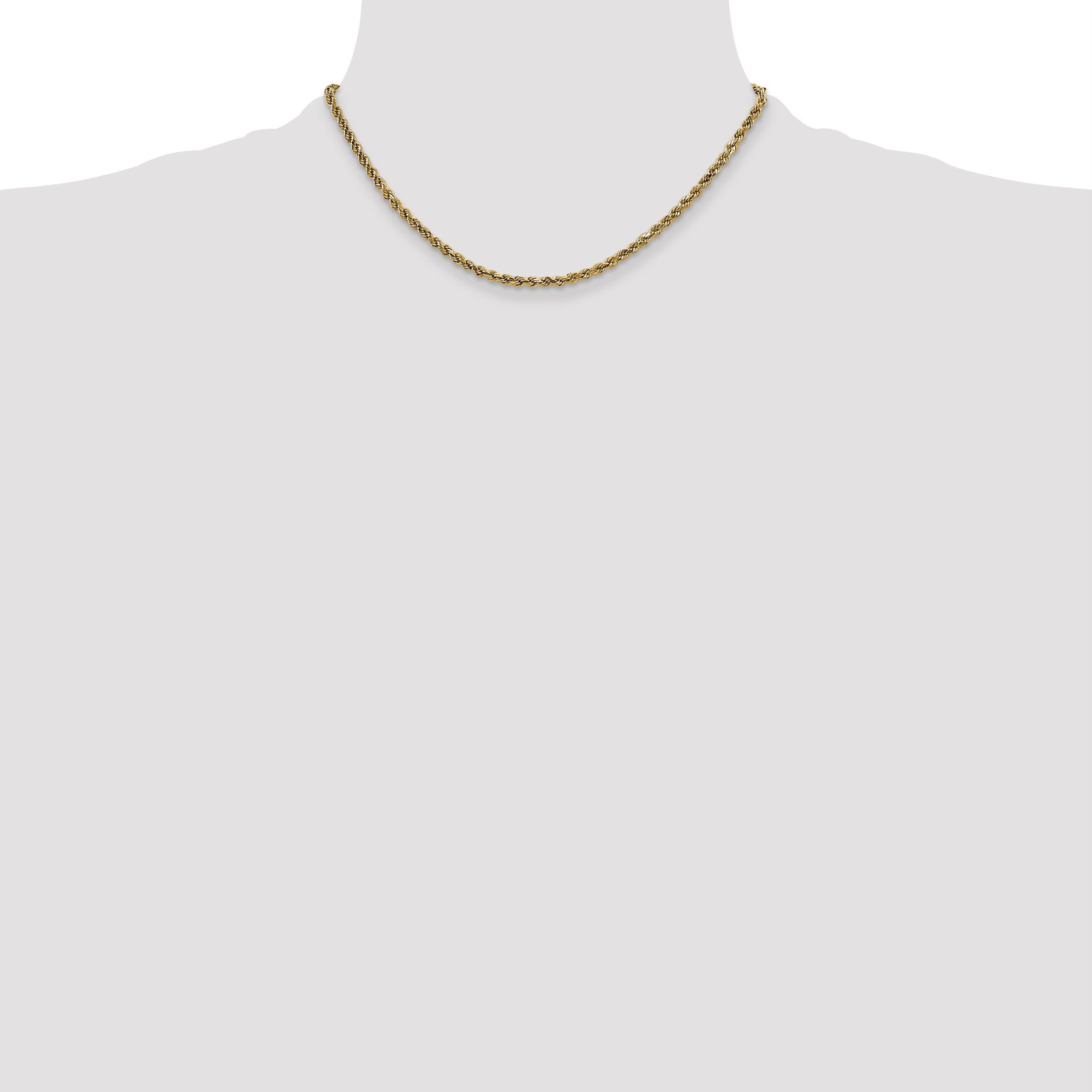 16 Inch 10K Yellow Gold 2.25mm Semi-Solid D/C Rope Chain Necklace
