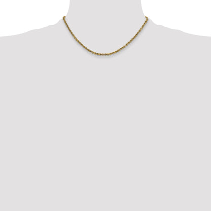 16 Inch 10K Yellow Gold 2.25mm Semi-Solid D/C Rope Chain Necklace