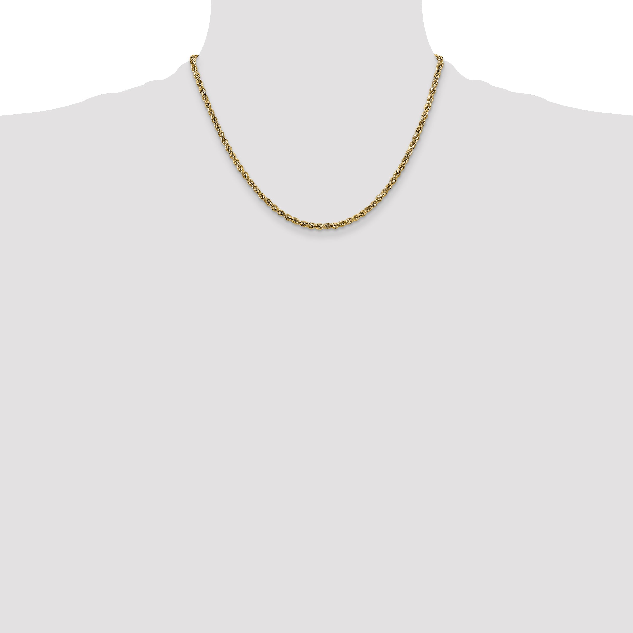 18 Inch 10K Yellow Gold 2.25mm Semi-Solid D/C Rope Chain Necklace