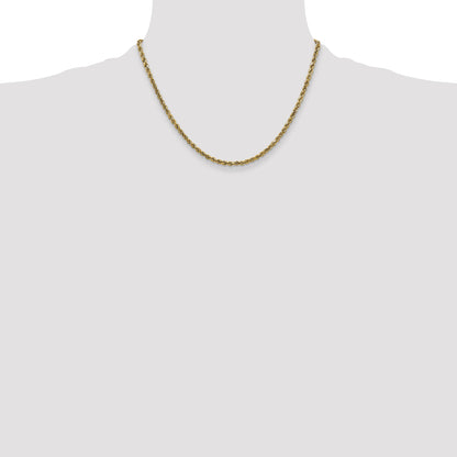18 Inch 10K Yellow Gold 2.25mm Semi-Solid D/C Rope Chain Necklace