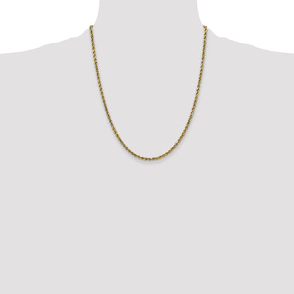 22 Inch 10K Yellow Gold 2.25mm Semi-Solid D/C Rope Chain Necklace