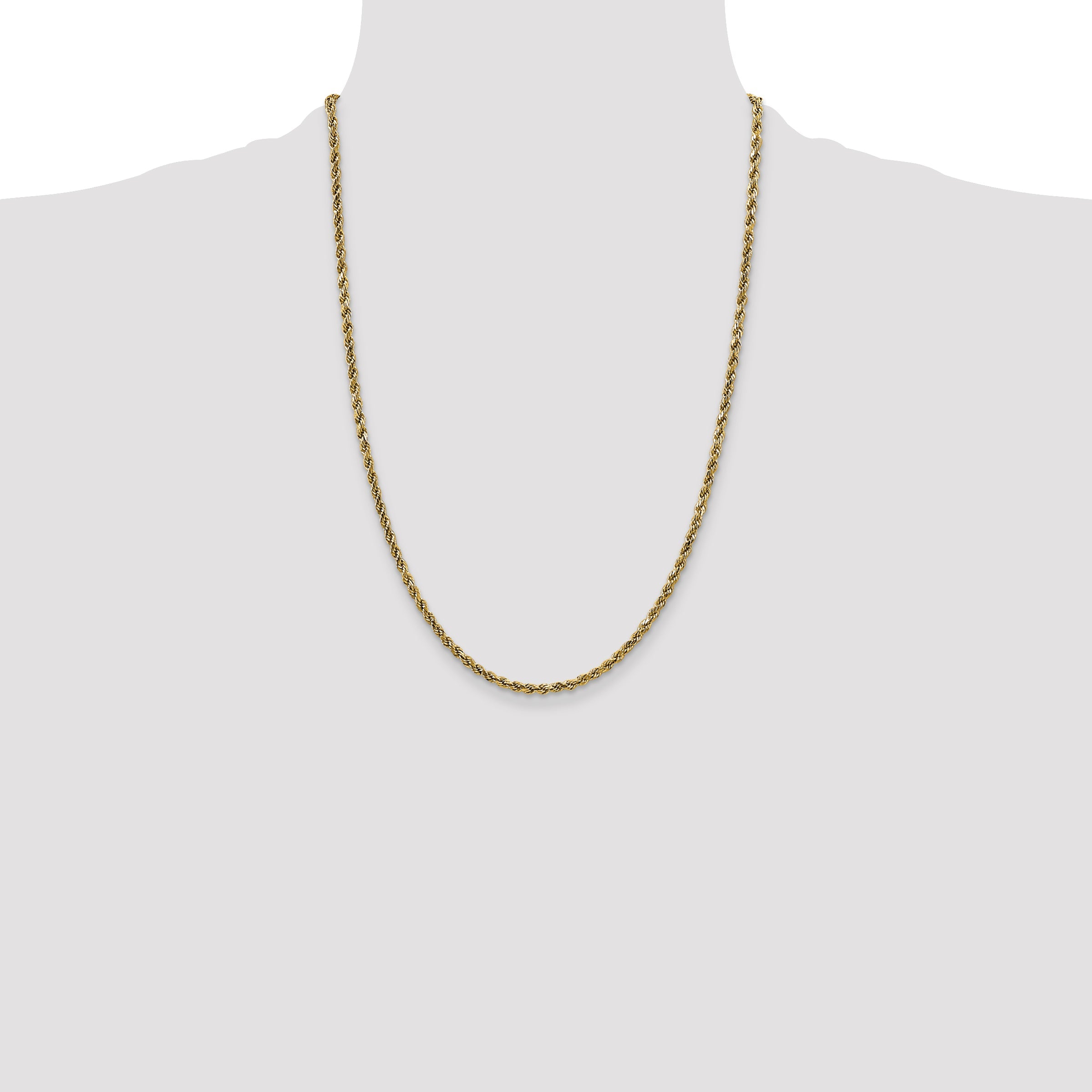 24 Inch 10K Yellow Gold 2.25mm Semi-Solid D/C Rope Chain Necklace