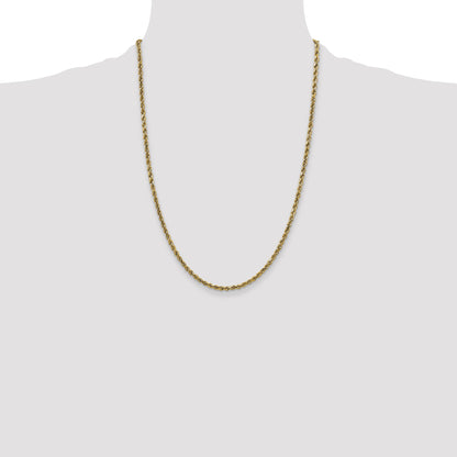 24 Inch 10K Yellow Gold 2.25mm Semi-Solid D/C Rope Chain Necklace