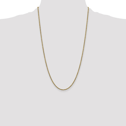 26 Inch 10K Yellow Gold 2.25mm Semi-Solid D/C Rope Chain Necklace