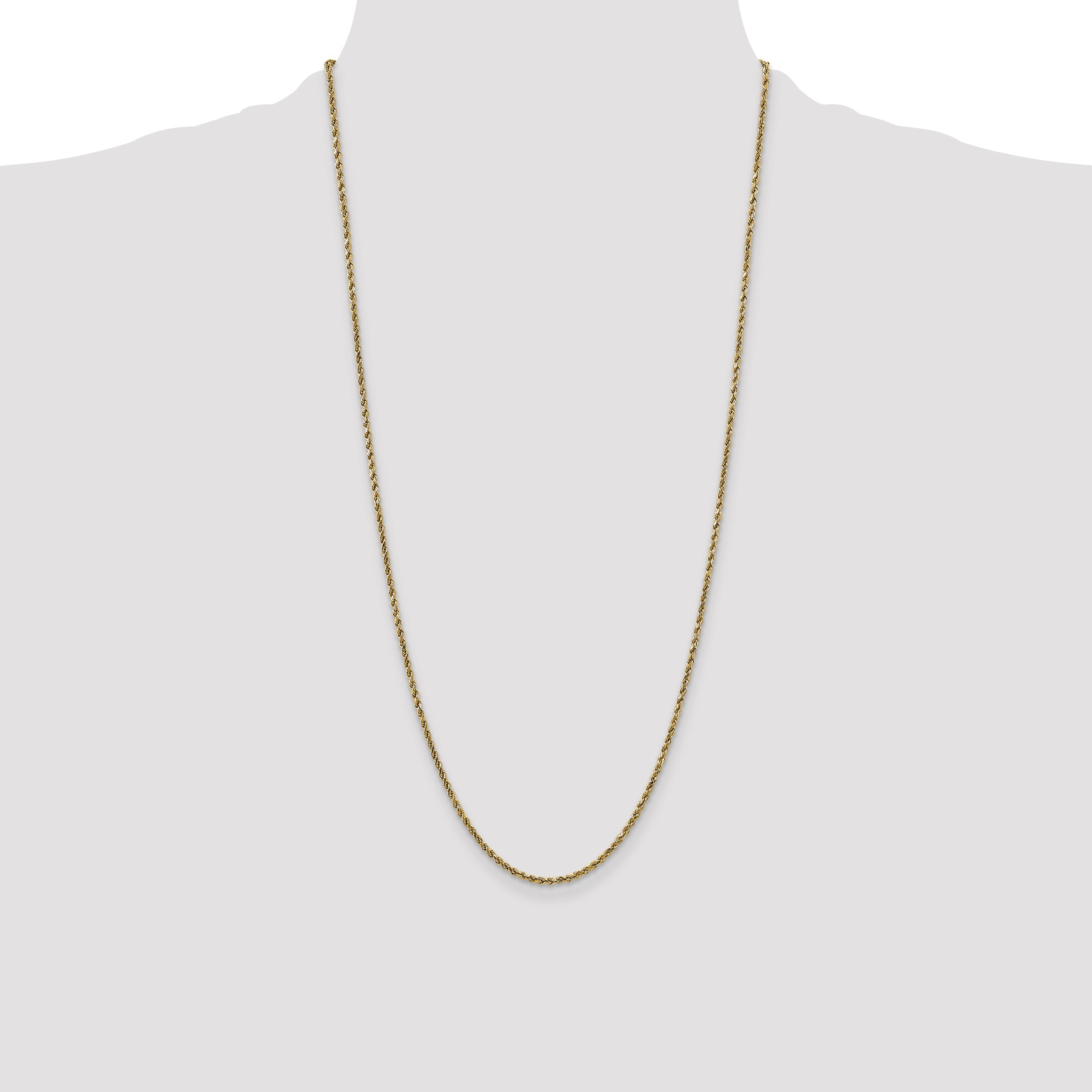 28 Inch 10K Yellow Gold 2.25mm Semi-Solid D/C Rope Chain Necklace