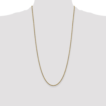 28 Inch 10K Yellow Gold 2.25mm Semi-Solid D/C Rope Chain Necklace
