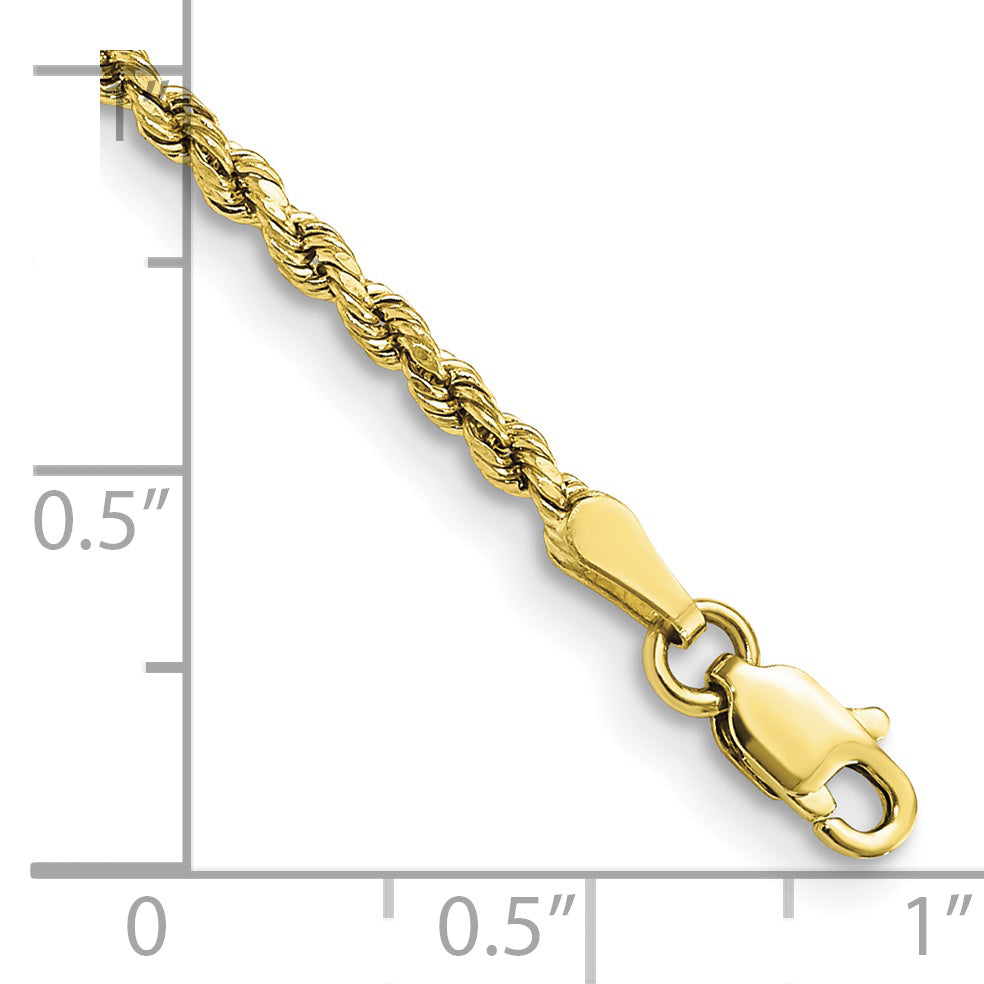 8 Inch 10K Yellow Gold 2.25mm Semi-Solid D/C Rope Chain Bracelet